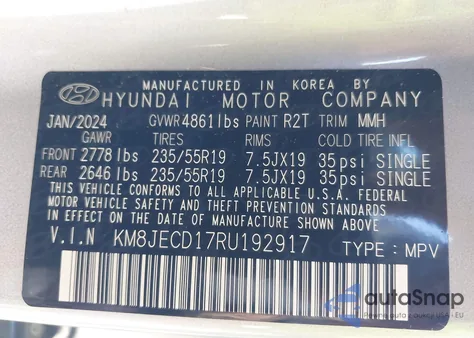 2024 Hyundai Tucson Hybrid Limited from USA, damaged, VIN KM8JECD17RU192917